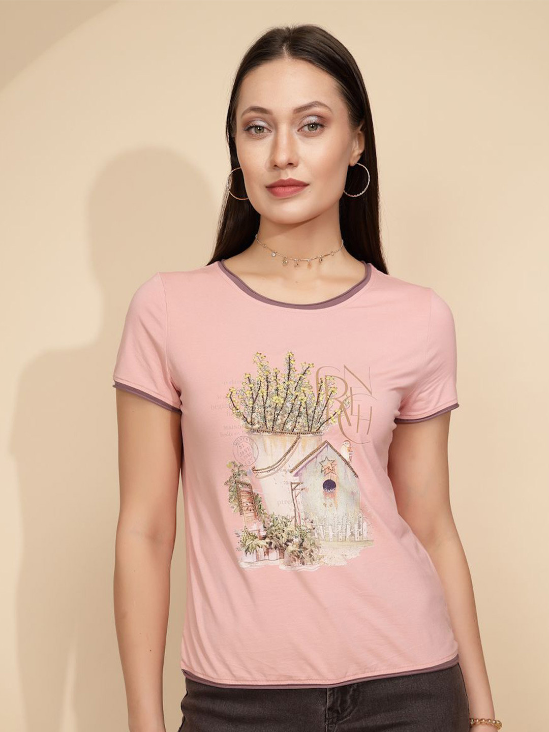 Global Republic Graphic Printed Round Neck Top