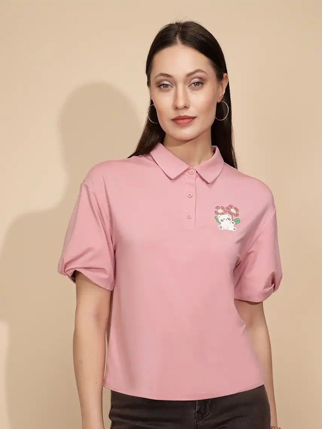 Global Republic Graphic Printed Shirt Collar Top