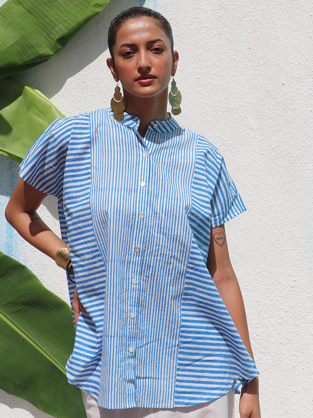 Chidiyaa Striped Cotton Shirt Style Top