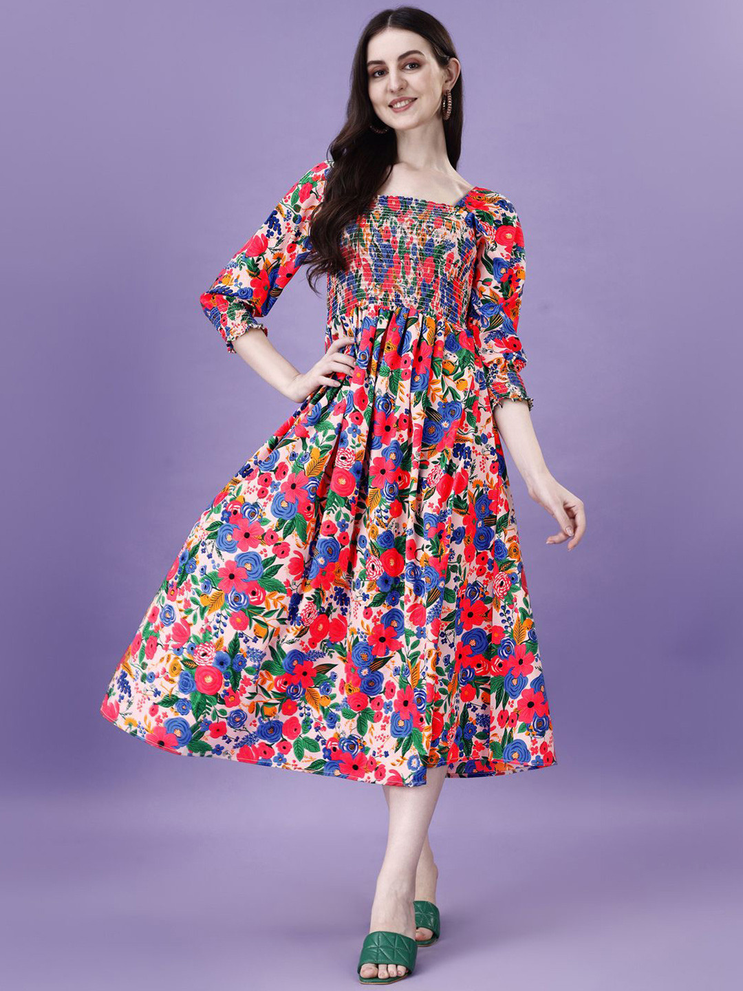 DEKLOOK Floral Smocked Empire Midi Dress
