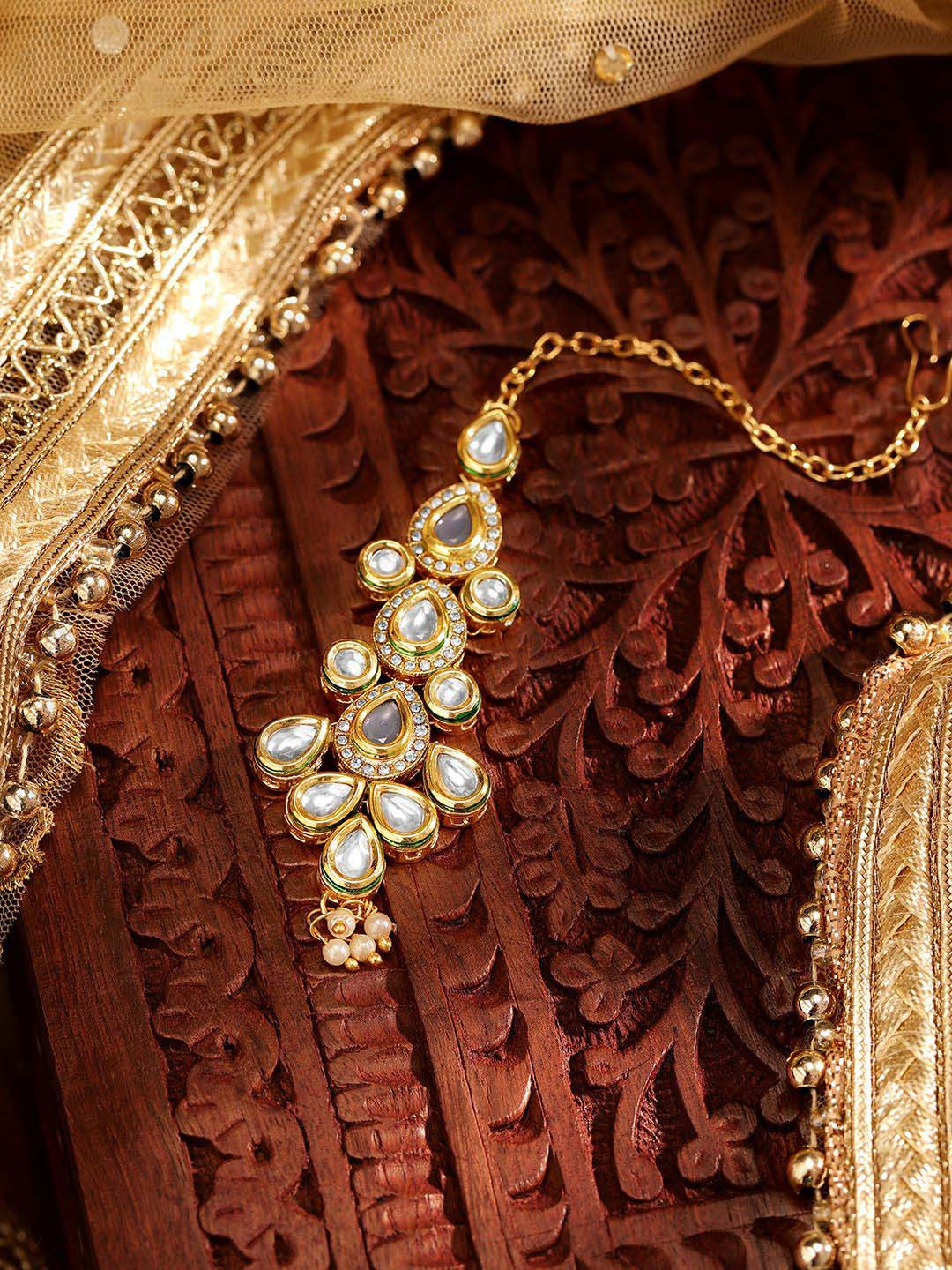 Priyaasi Gold-Plated Kundan Studded Maang Tikka Head Jewellery