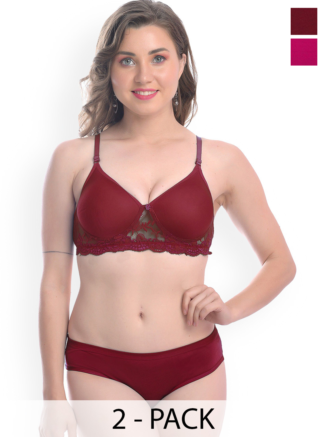 AROUSY Pack Of 2 Cotton Bra Panty Lingerie Set B_PDCL Set_P,M