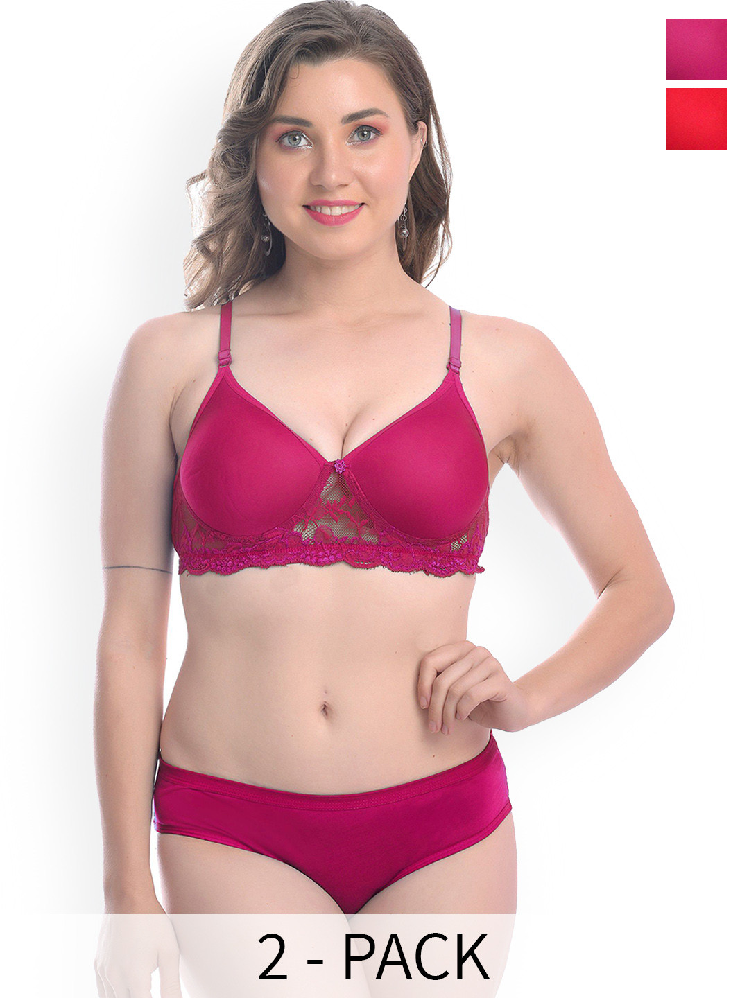 AROUSY Pack Of 2 Cotton Lingerie Sets B_PDCL Set_R,P