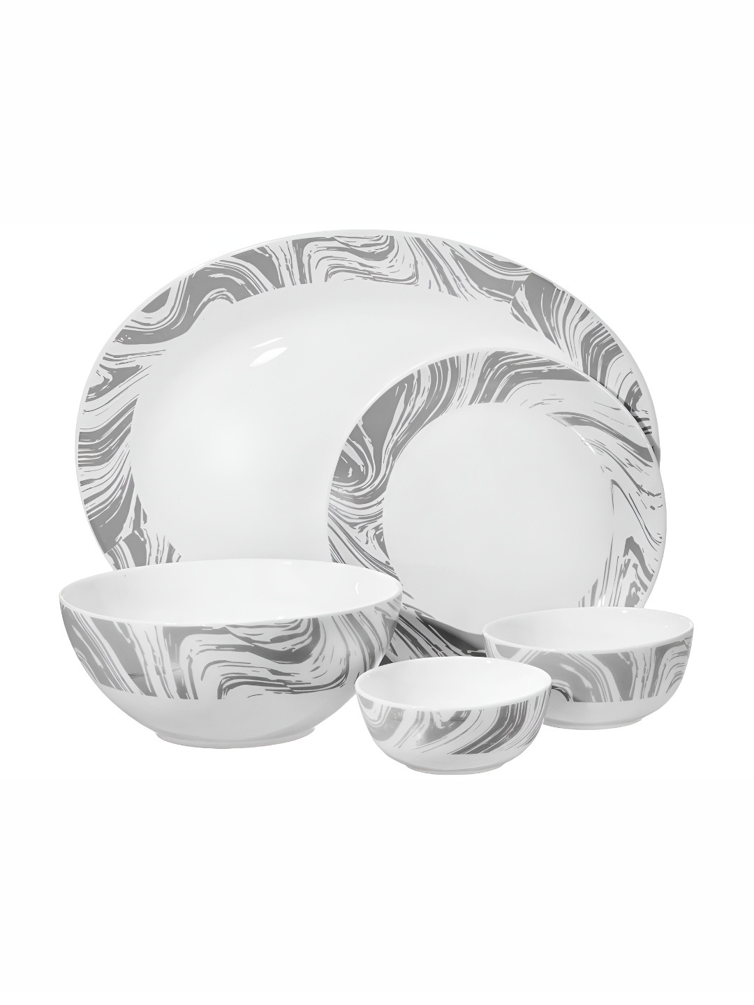 Larah by BOROSIL Fluted White 27-Pc White Opalware Crocker Dinner Set