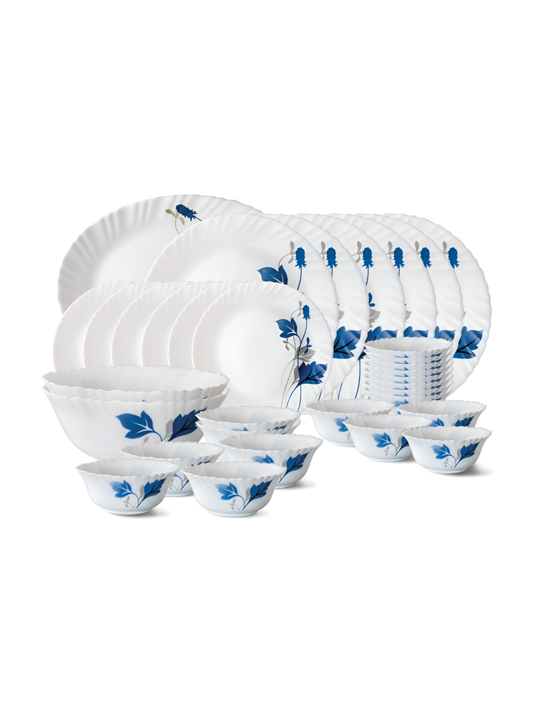 Larah by BOROSIL Ageria White Floral Opalware Microwave Safe 33 Piece Dinner Set
