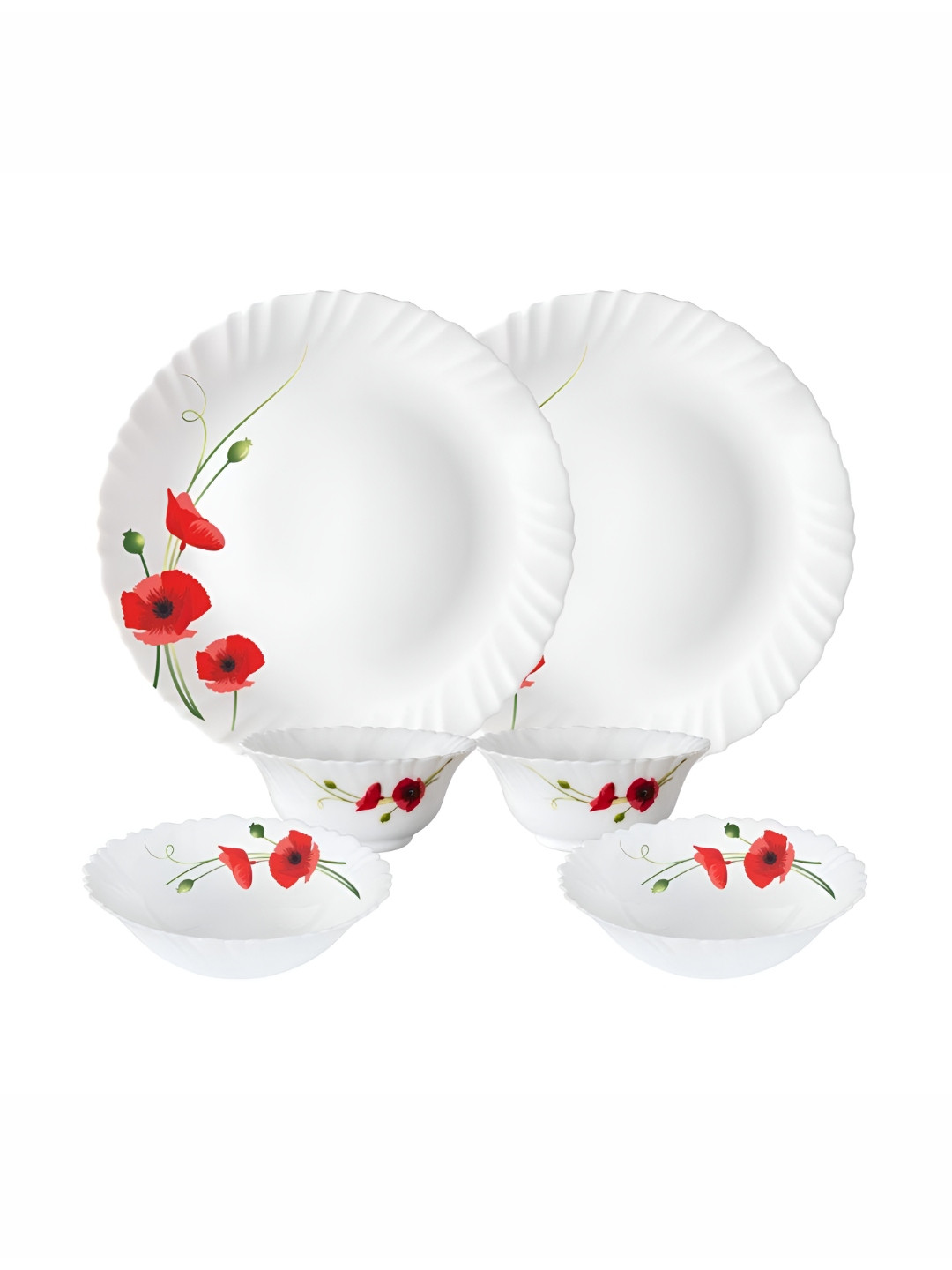 Larah by BOROSIL 6 Pcs White Printed Opalware Dinner Set