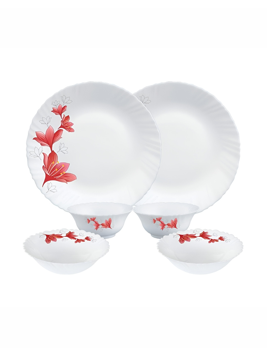 Larah by BOROSIL Fluted 6Pcs White Opalware Crocker Dinner Set