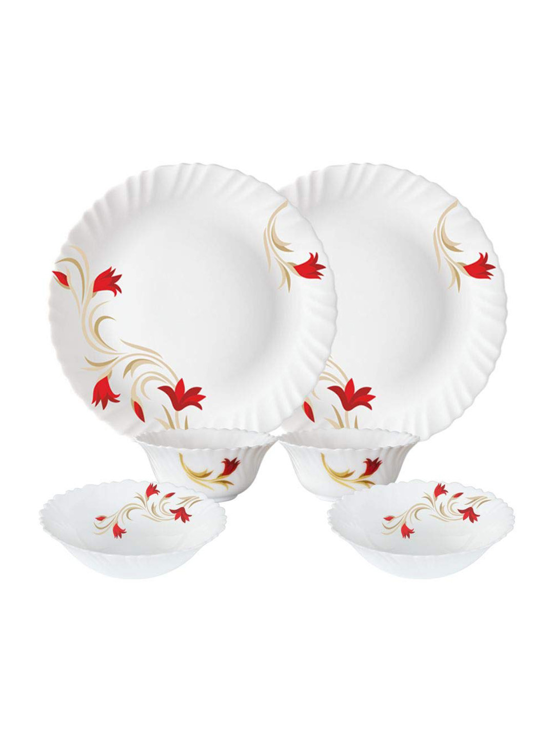 Larah by BOROSIL Fluted White 6-Pc Opalware Crocker Dinner Set