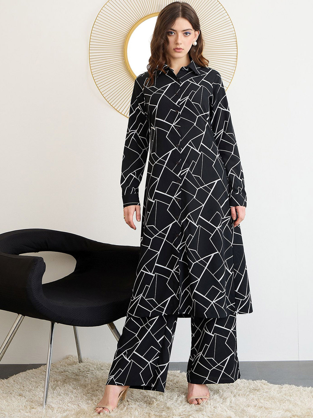 Berrylush BIZwear Printed Shirt & Trouser Co-Ord Set