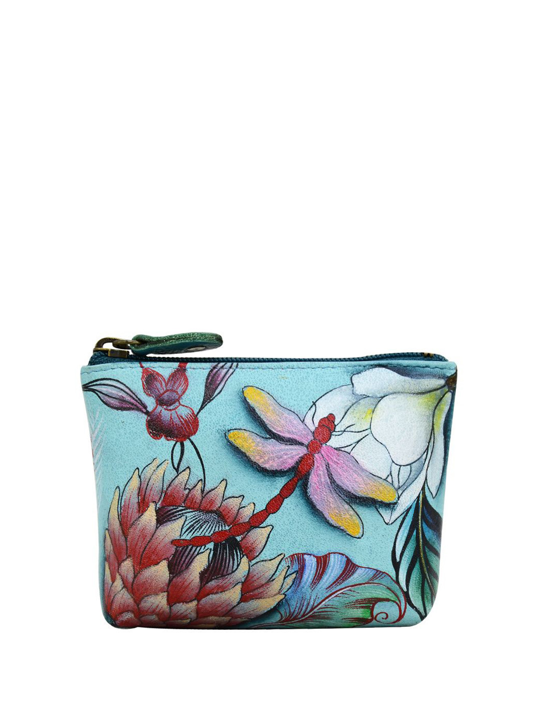 Anuschka Hand Painted Jardin Bleu Leather Coin Pouch