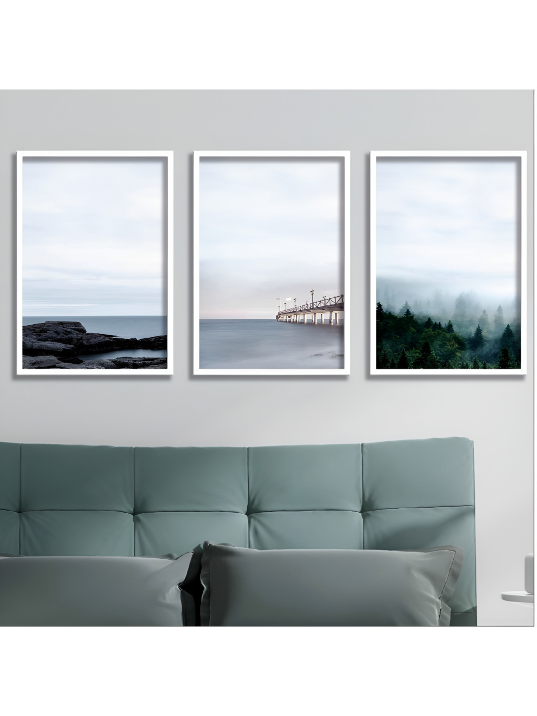 Aura Water Bridge Wood 3 Pcs Wall Rectangle Paintings Wall Art - 19.5x13.5In