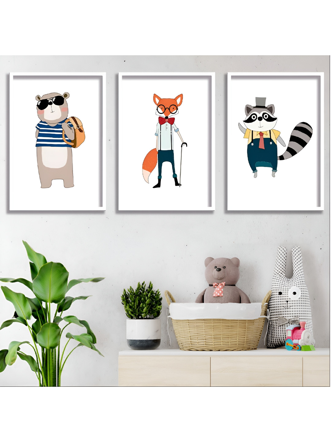 Aura Animals Theme Wood 3 Pcs Wall Rectangle Paintings Wall Art - 19.5x13.5In