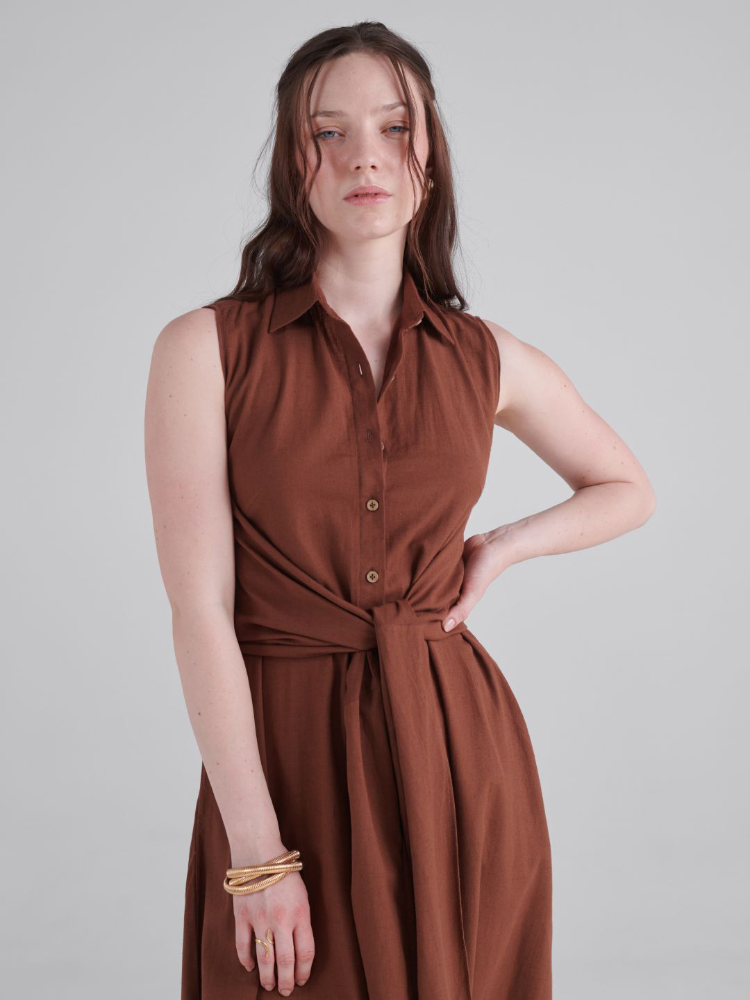 Midsummer Shirt Collar Sleeveless Shirt Midi Dress
