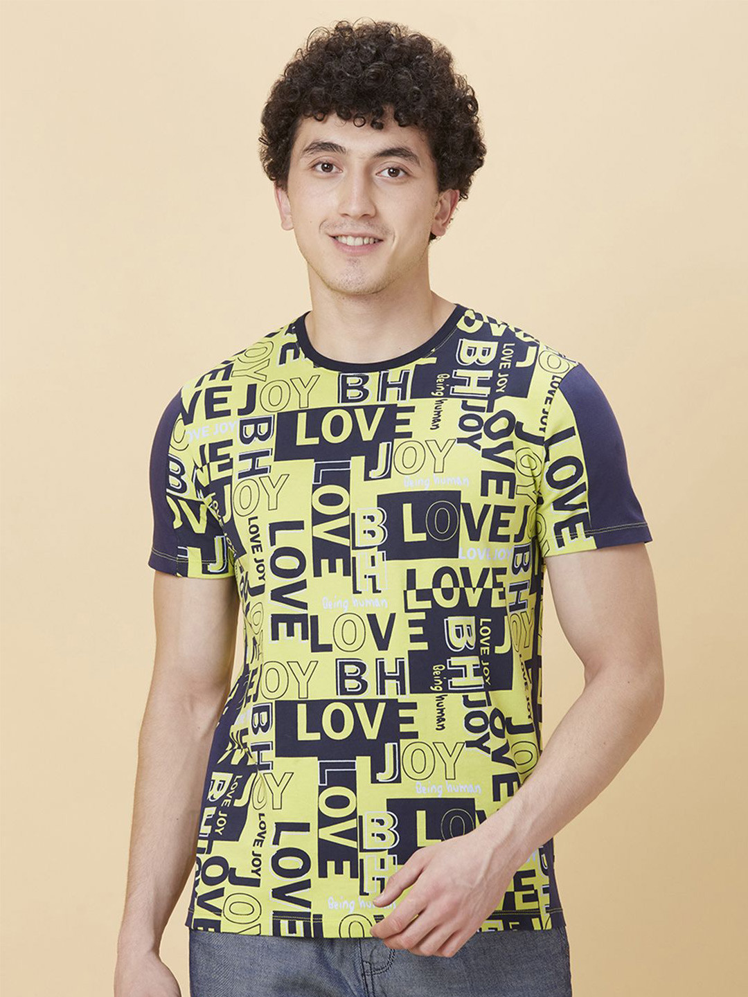 Being Human Men Pure Cotton Round Neck Typography Printed T-shirt