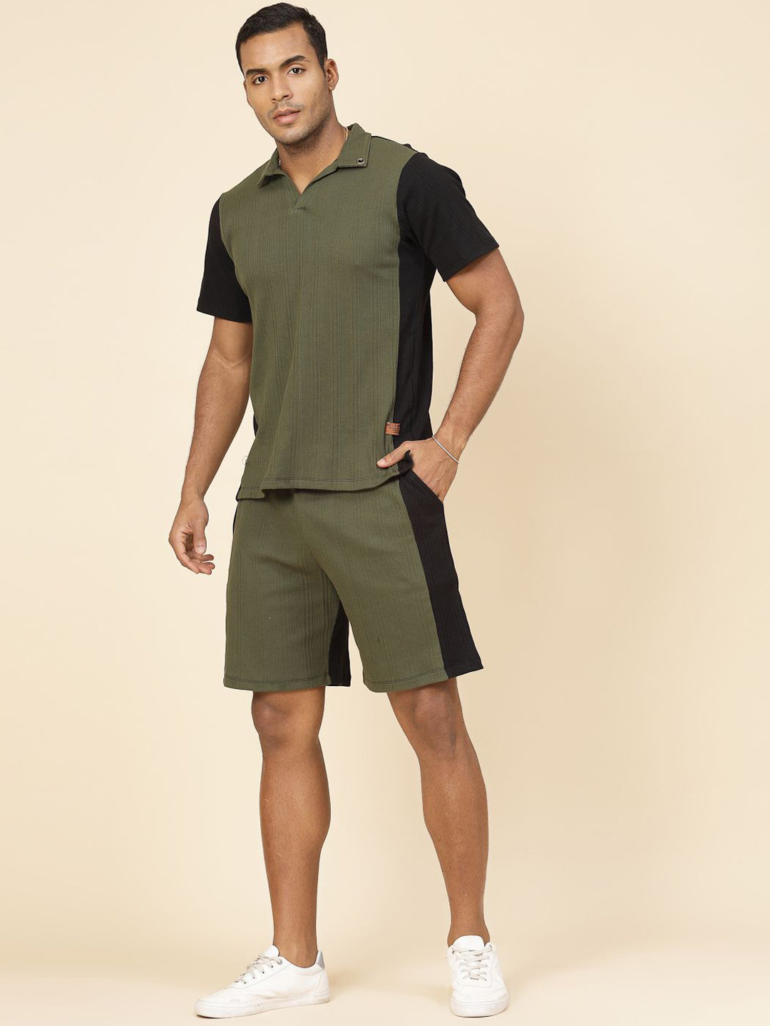 Rigo Pure Cotton Colourblock T-Shirt With Shorts Co-Ords