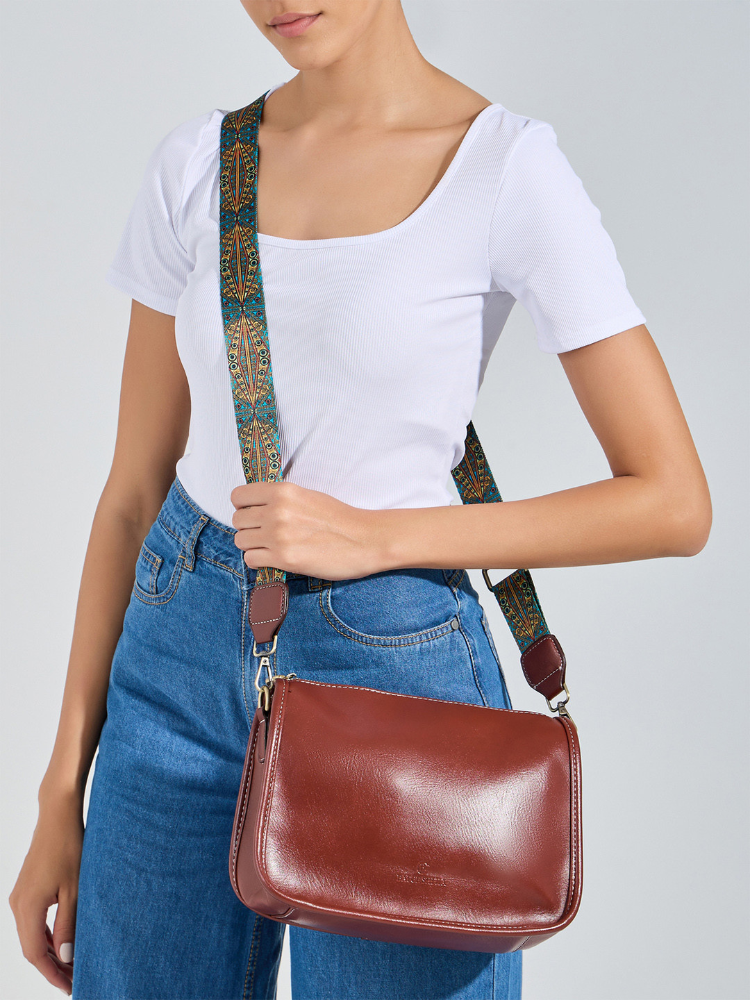 Styli Women Tan Printed Strap Shoulder Bag For Women