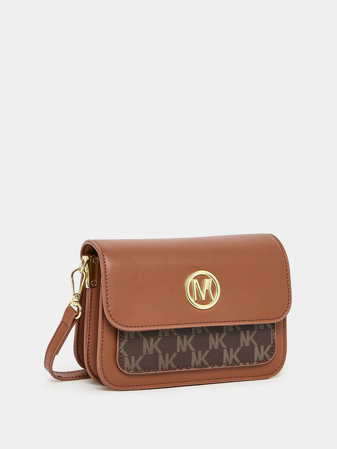 Styli Brown M Letter Patch Structured Sling Bag