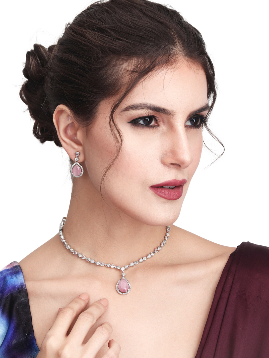 Anvik Women Silver-Plated Cubic Zirconia Studded Necklace Set