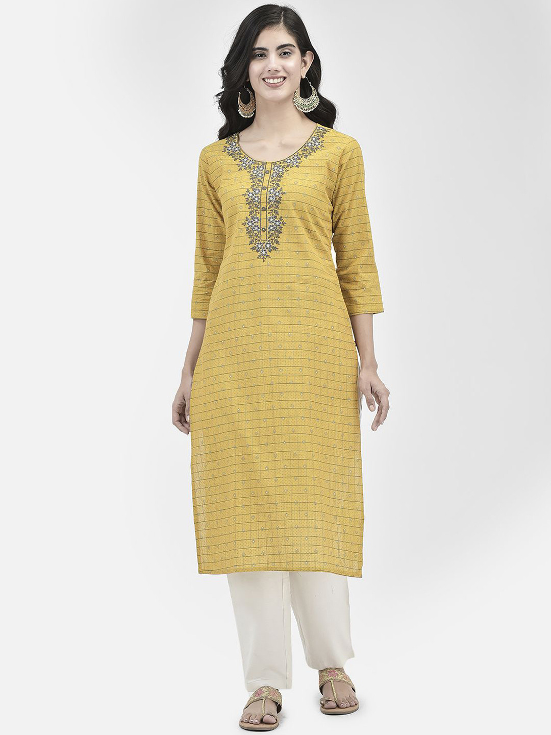 Span Women Checked Straight Calf Length Kurta