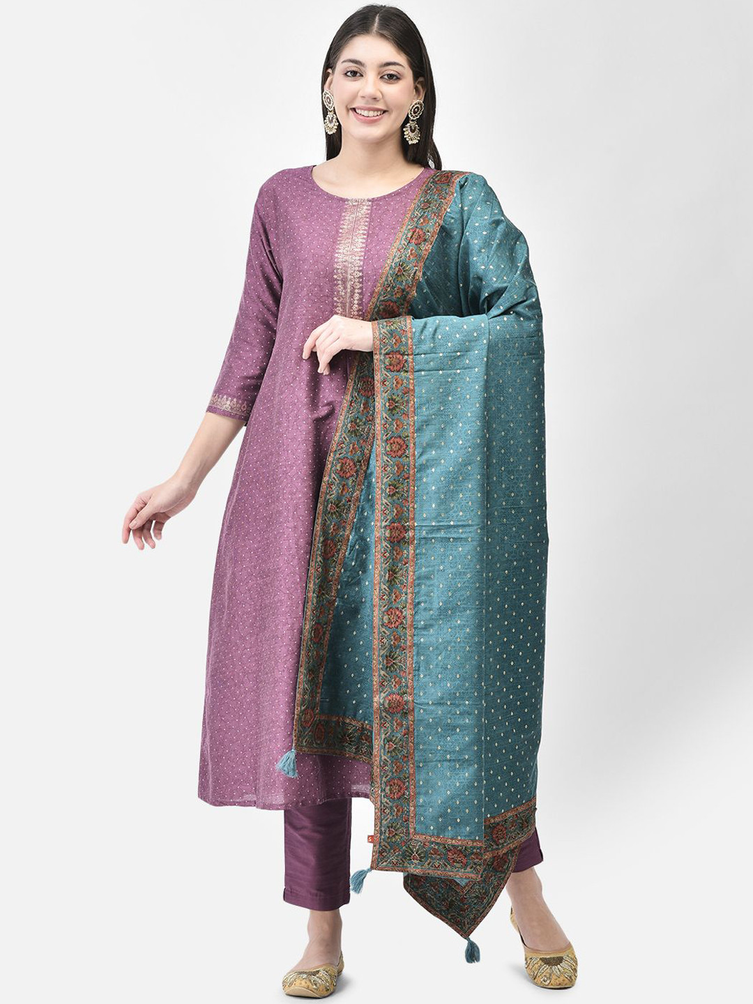Span Women A-line Calf Length Thread Work Kurta