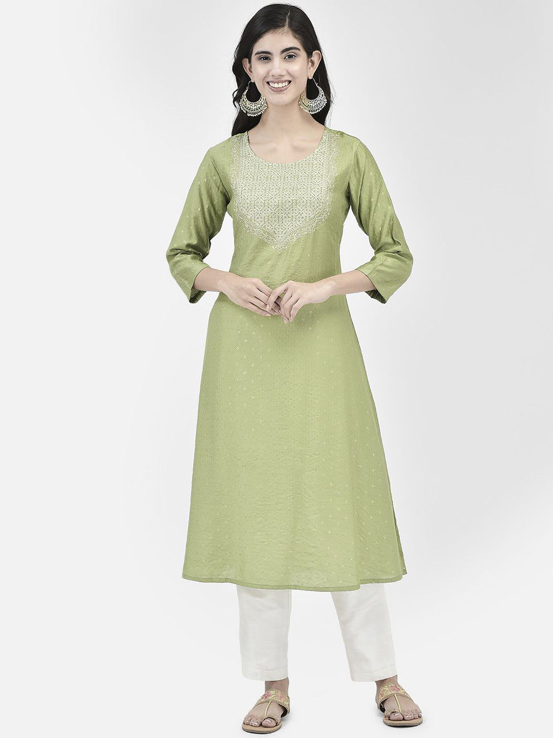 Span Women Embroidered A-line Calf Length Kurta