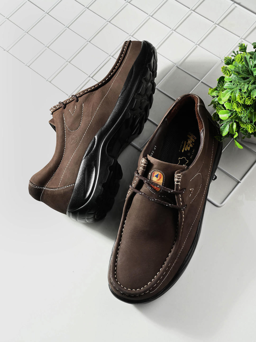 Hitz Men's Brown Leather Casual Lace Up Shoes