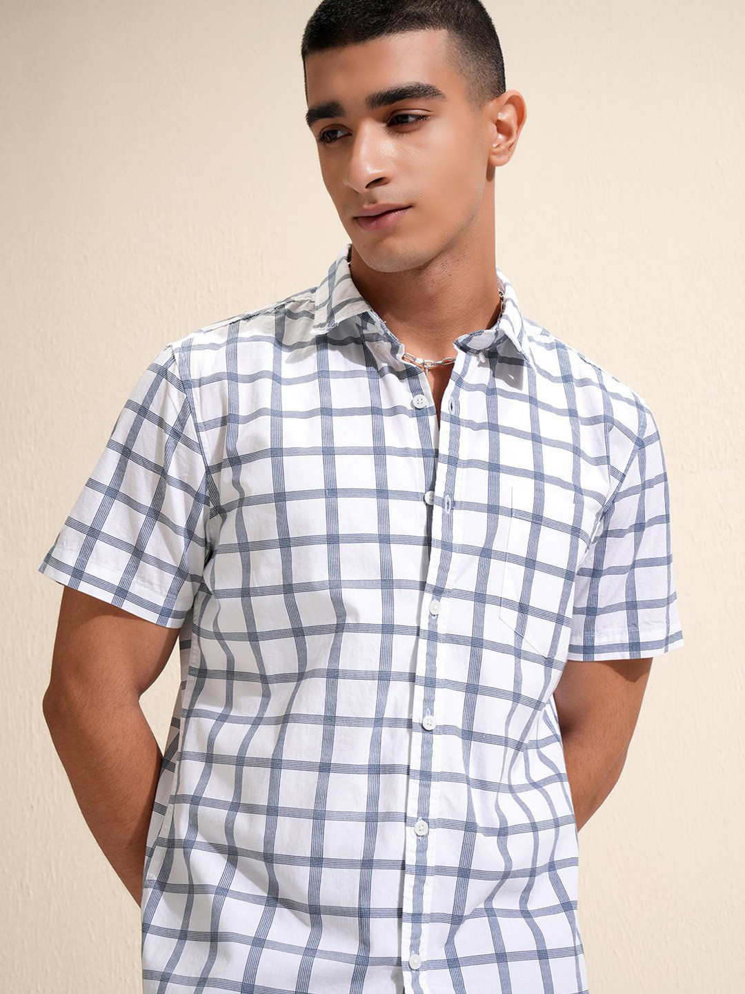 HIGHLANDER Men Printed Checked Button Down Collar Casual Shirt