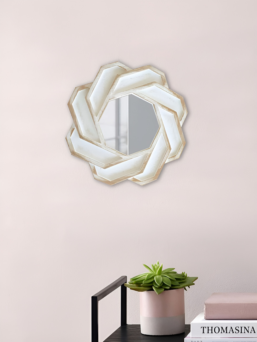Art Street White Moon Shape Textured Decorative Mirror