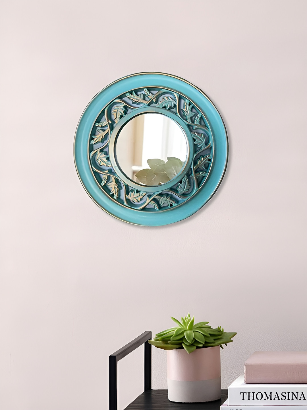 Art Street Blue Vintage Lepanto Round Shape Decorative Wall Mirror