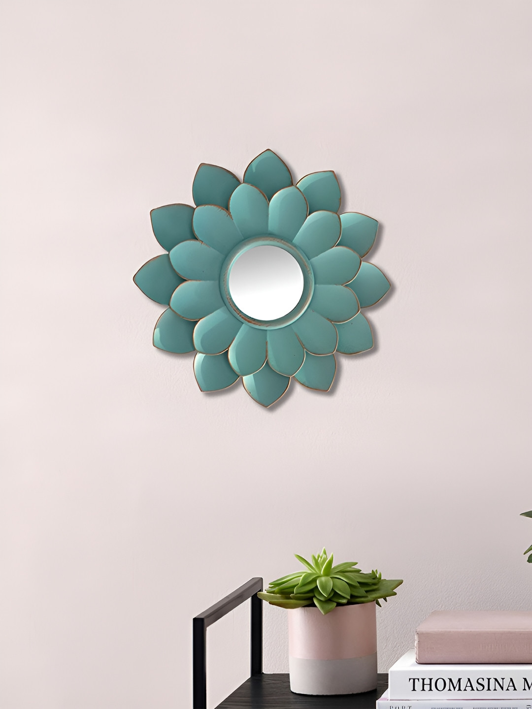 Art Street Blue Lotus Flower Shape Textured Decorative Mirror