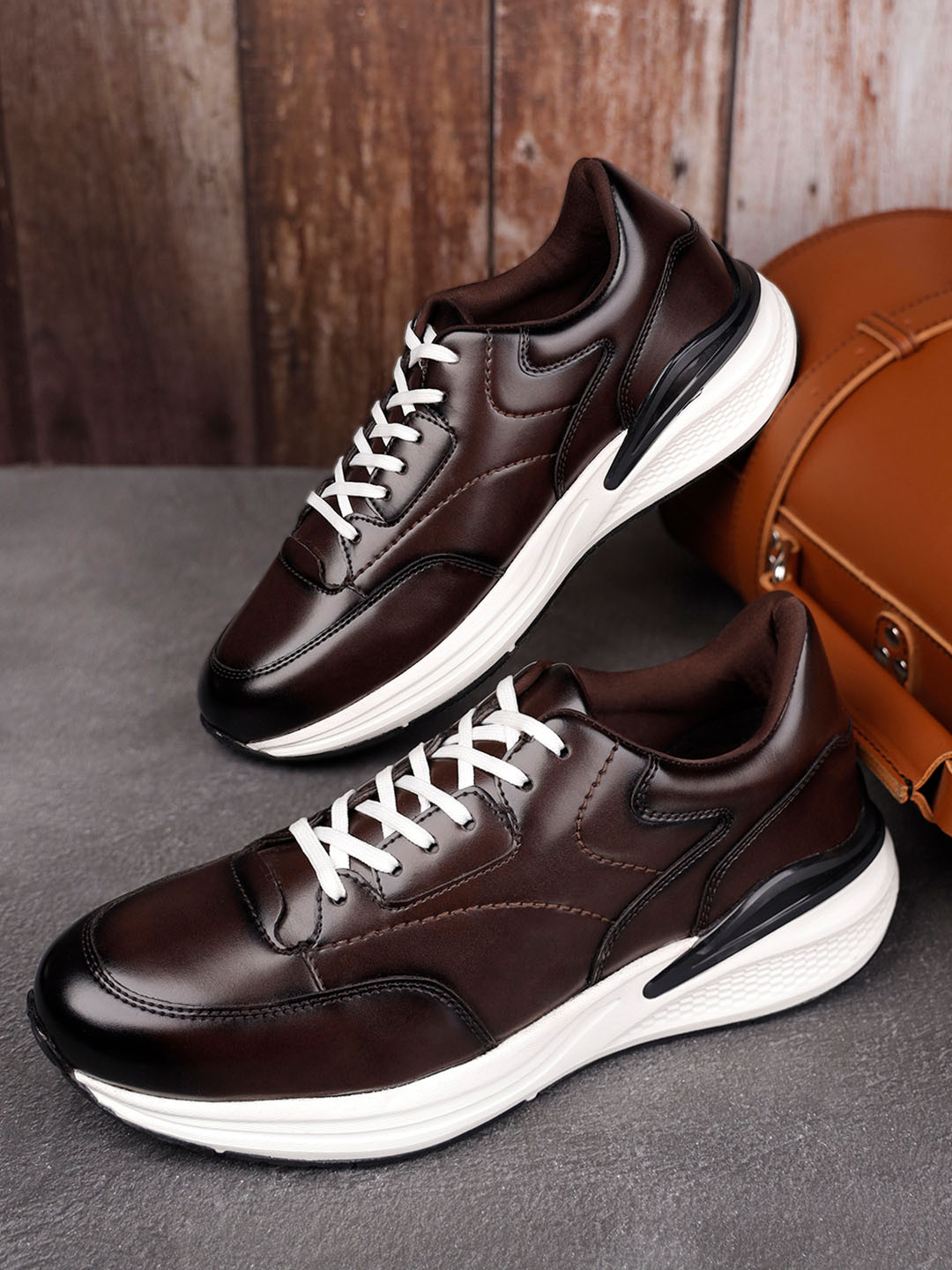 LOUIS STITCH Men's Mexican Brown Leather Fashion Sneaker Cushioned Casual Shoes