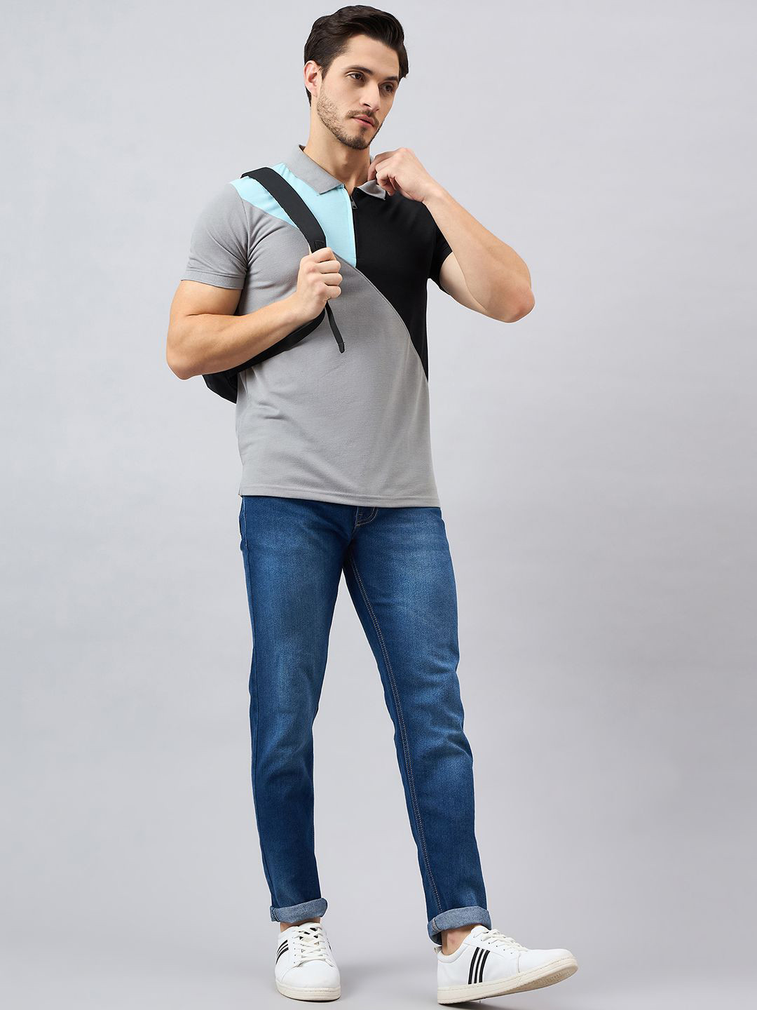 Zigo Men Colourblocked Polo Collar T-shirt