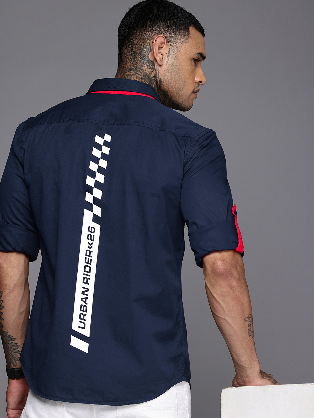 Ducati Typography Printed Roll-Up Sleeves Pure Cotton Casual Shirt