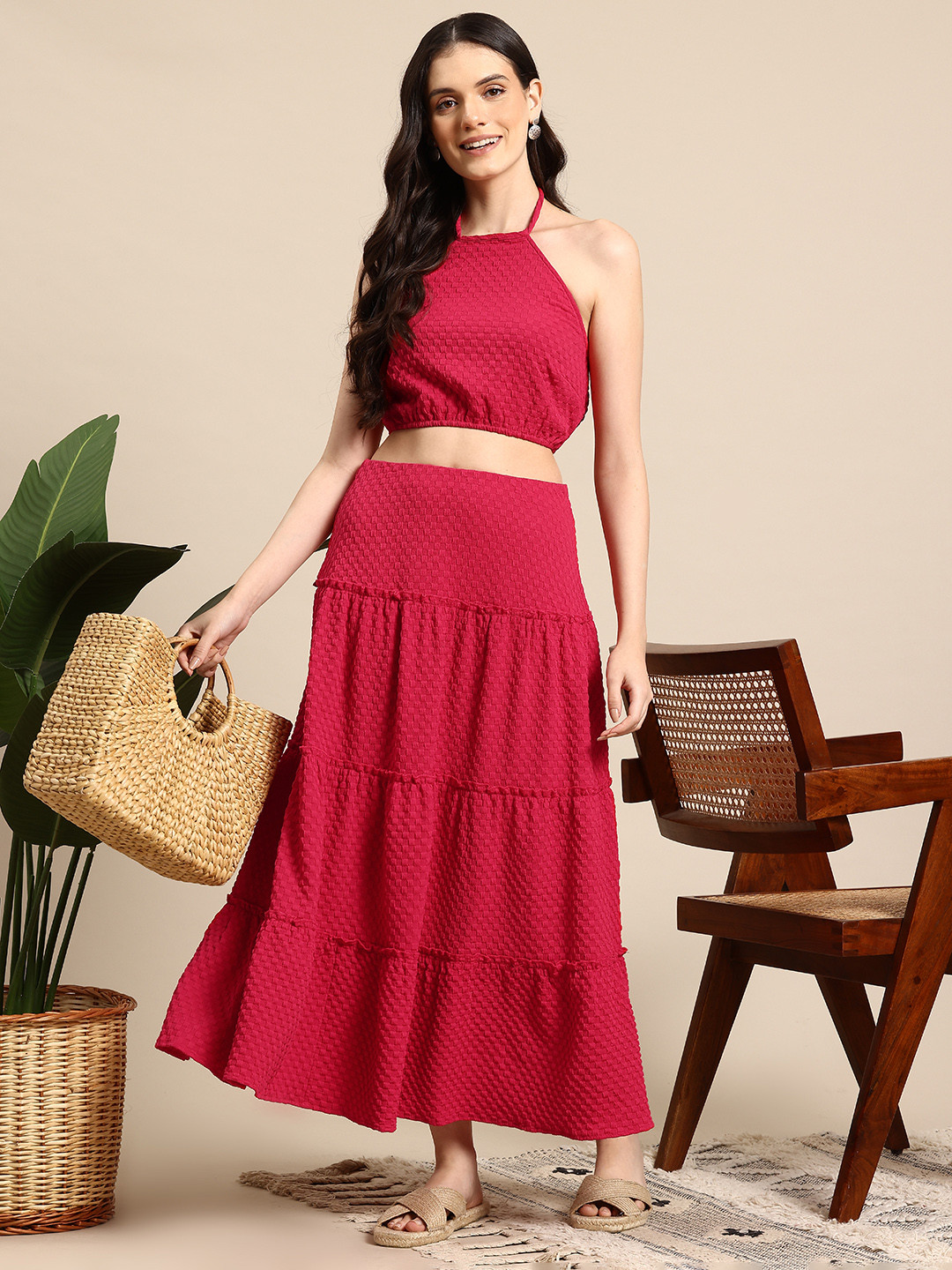 Mast & Harbour Textured Tiered Style-Back Fusion Co-Ord