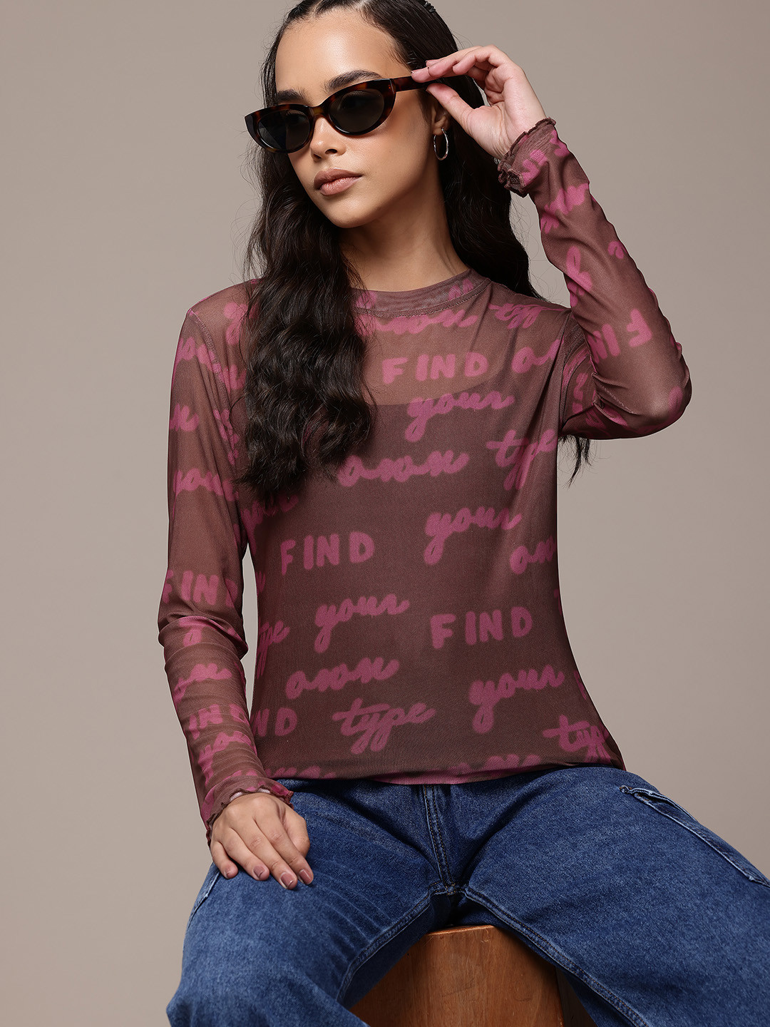 The Roadster Lifestyle Co. Printed Sheer Lettuce Hem Top