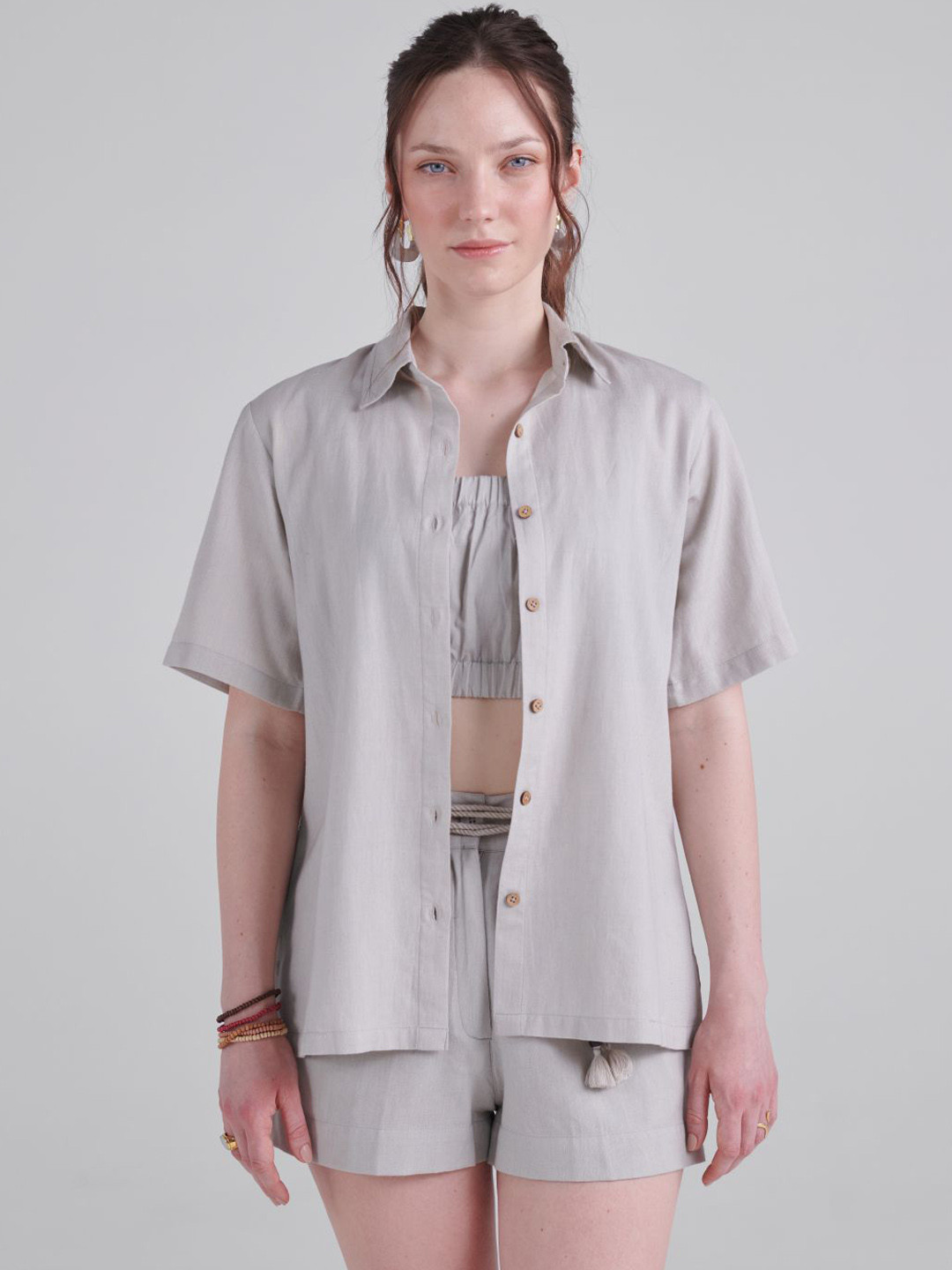 Midsummer Shirt Collar Shirt, Bralette With Shorts Co-Ods