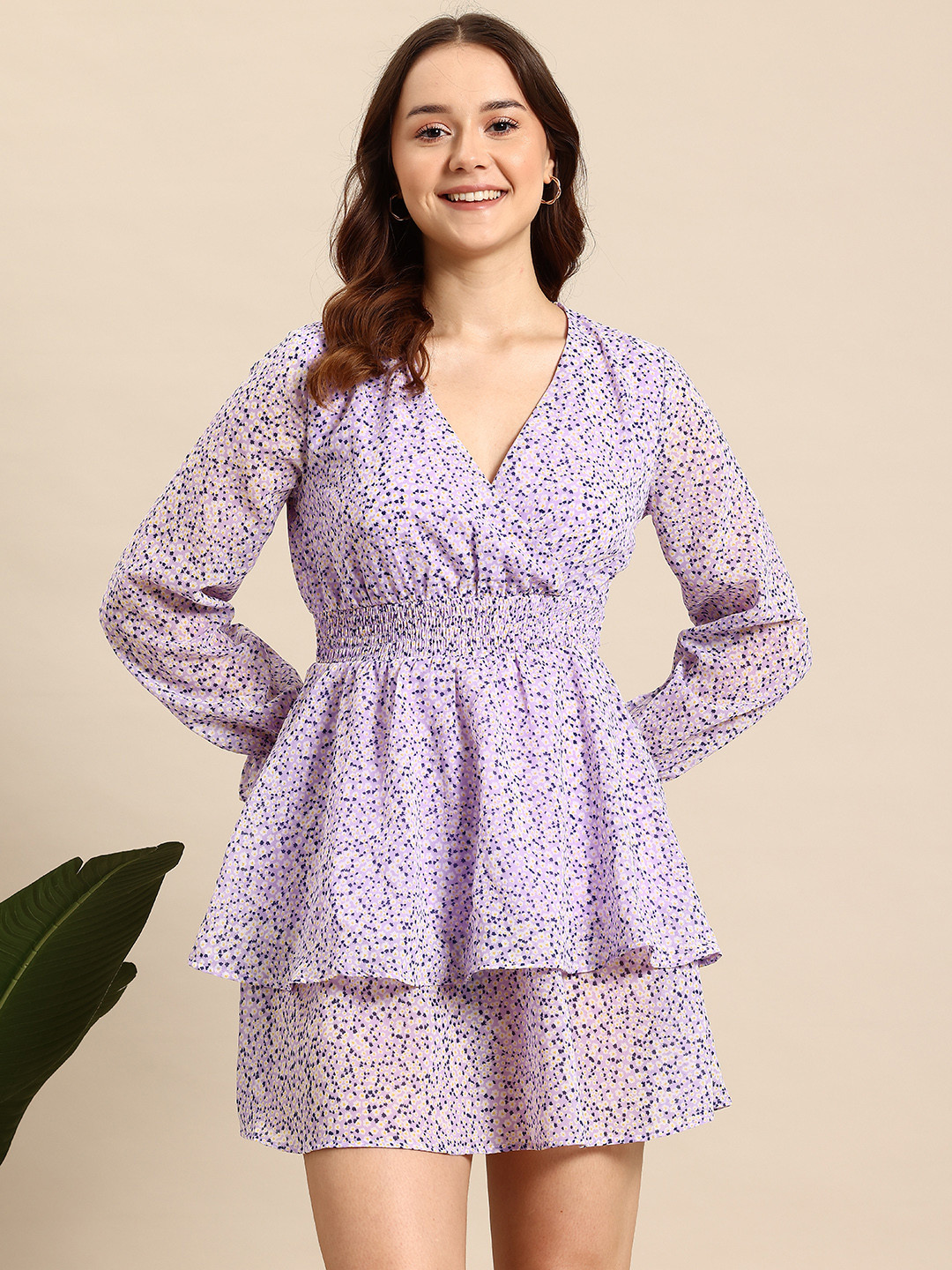 Mast & Harbour Floral Print Puff Sleeve Ruffled Mini Dress