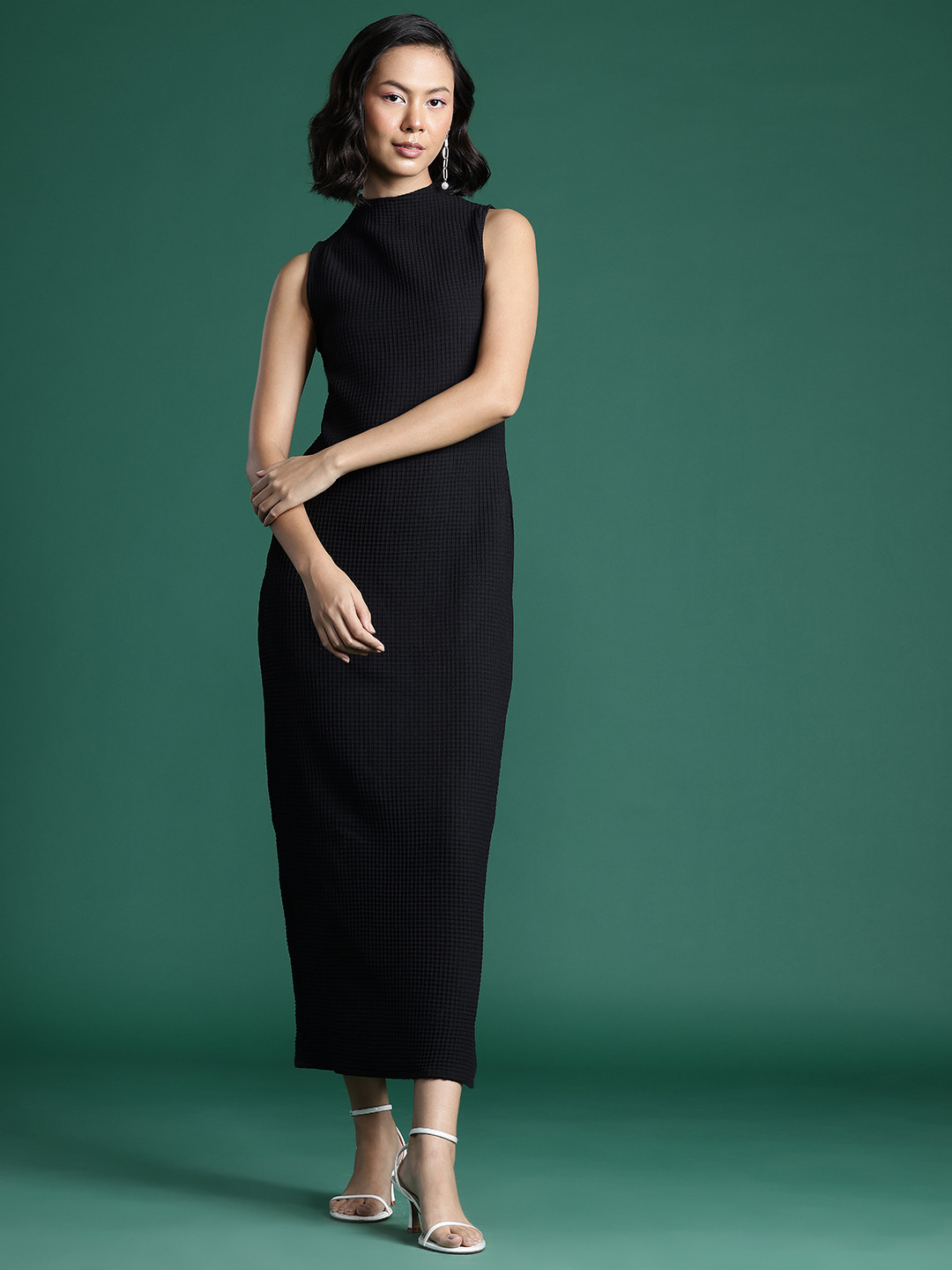 DressBerry Bizwear Waffle Textured A-Line Midi Dress