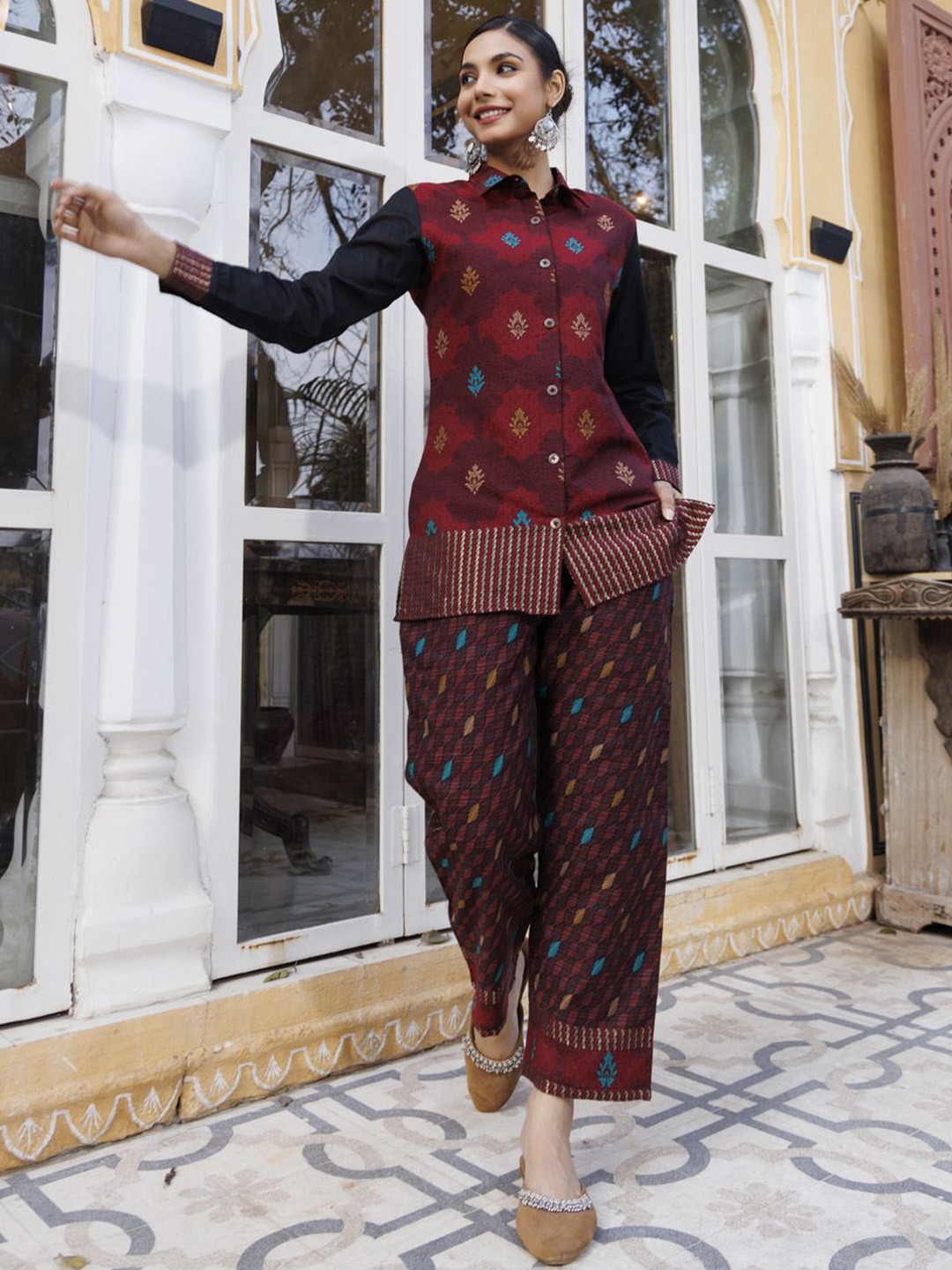 KIDAR Printed Co-Ords 8011-Maroon