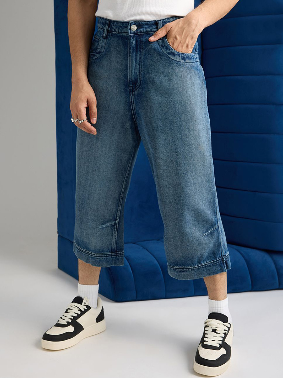 FREAKINS INDIGO Men High-Rise Denim Shorts