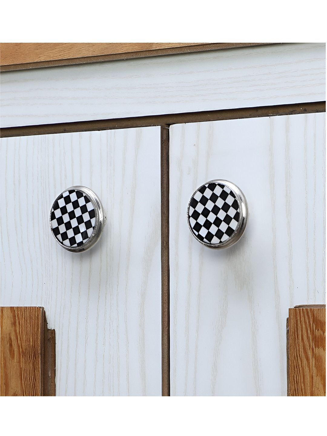 Two Moustaches Chess Steps Design Black & White 2 Pieces Cabinet Knob