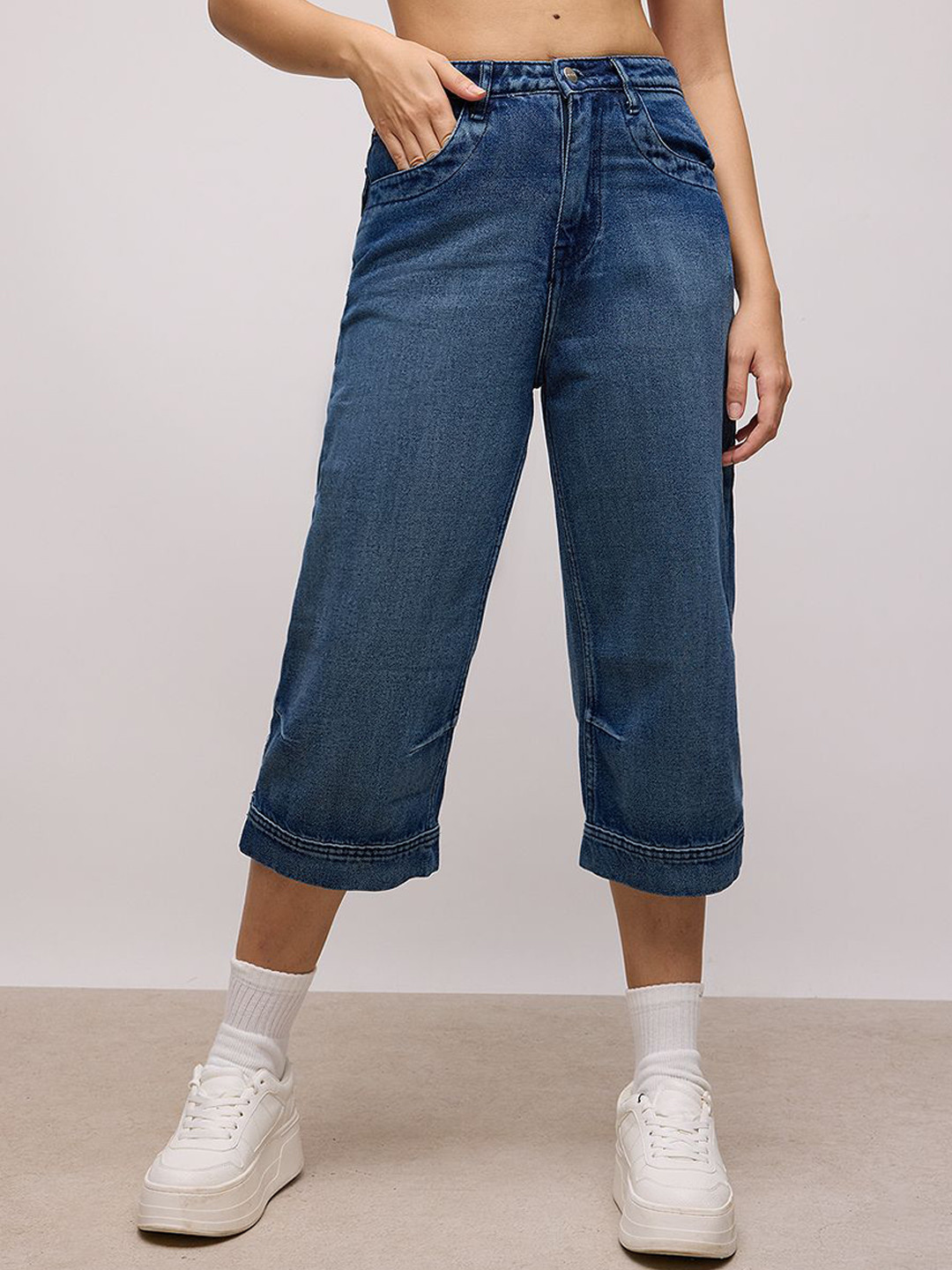 FREAKINS INDIGO Women High-Rise Denim Shorts