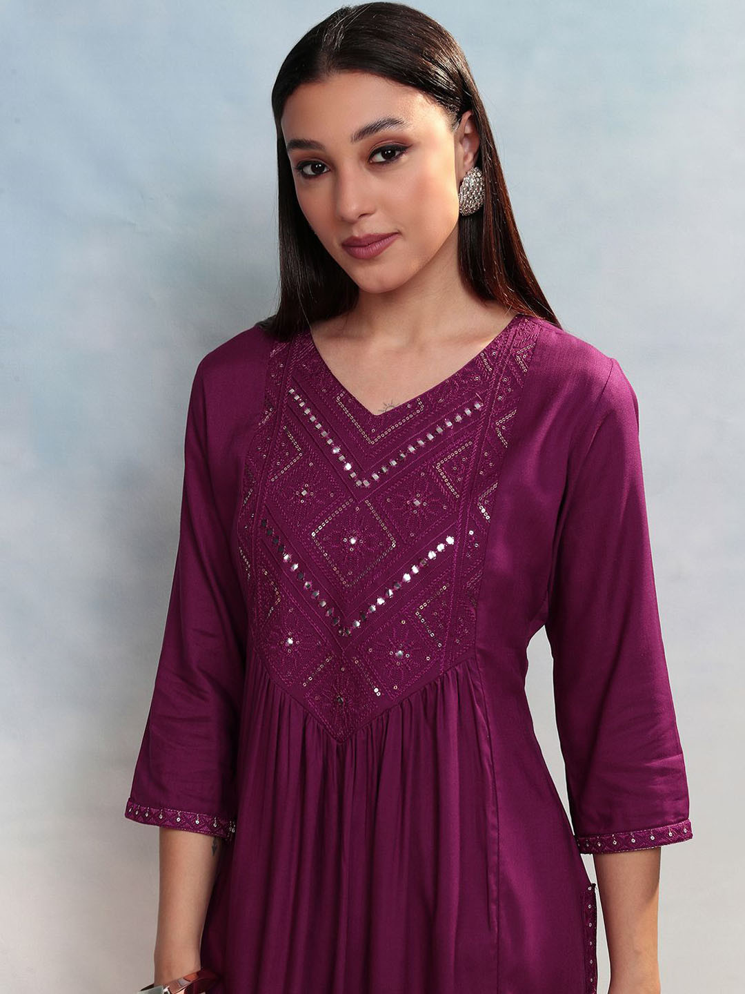 Vishudh Women Embroidered Mirror Work A-Line Kurta