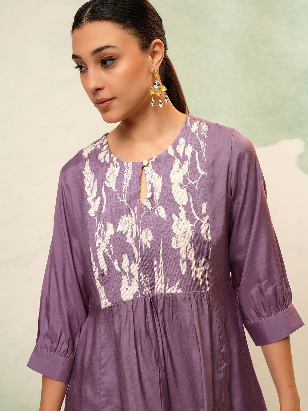 Vishudh Gathered Floral Printed Keyhole Neck Peplum Top