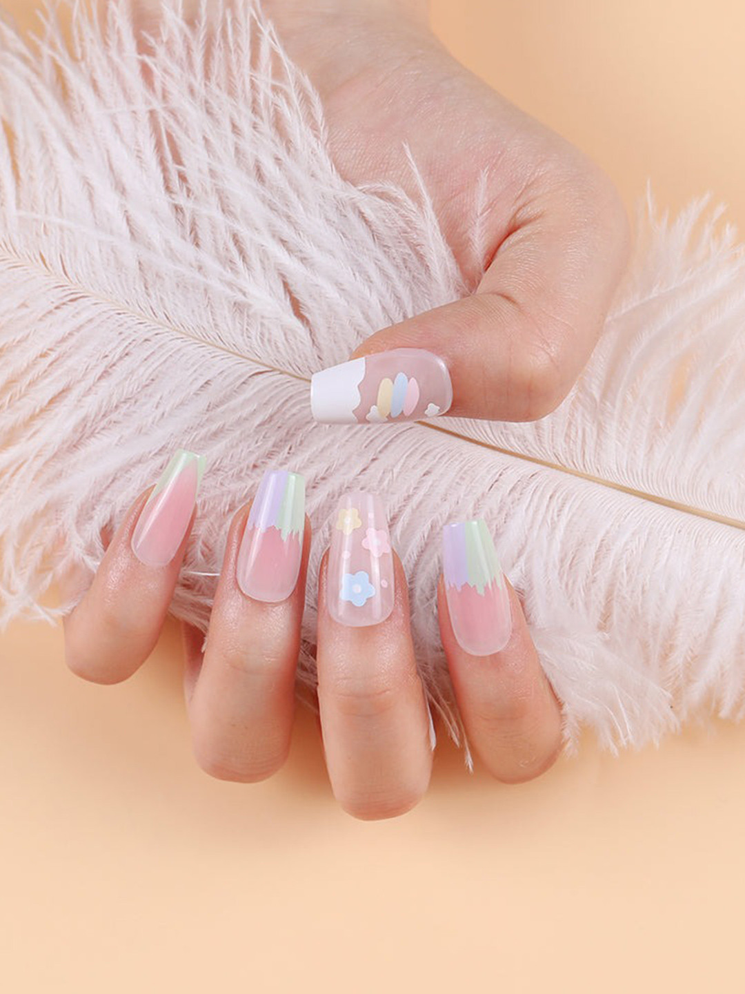 LICK Set Of 30 Glossy Long Press On Artificial Nails - Nude