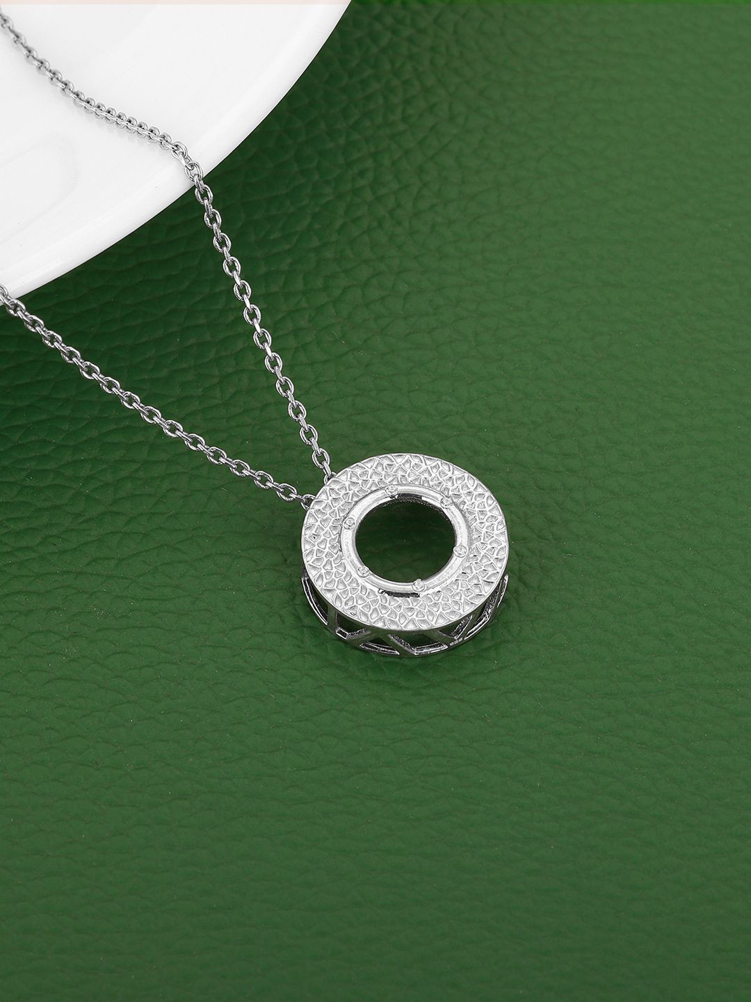 GIVA Men Rhodium-Plated Circular Pendants with Chains