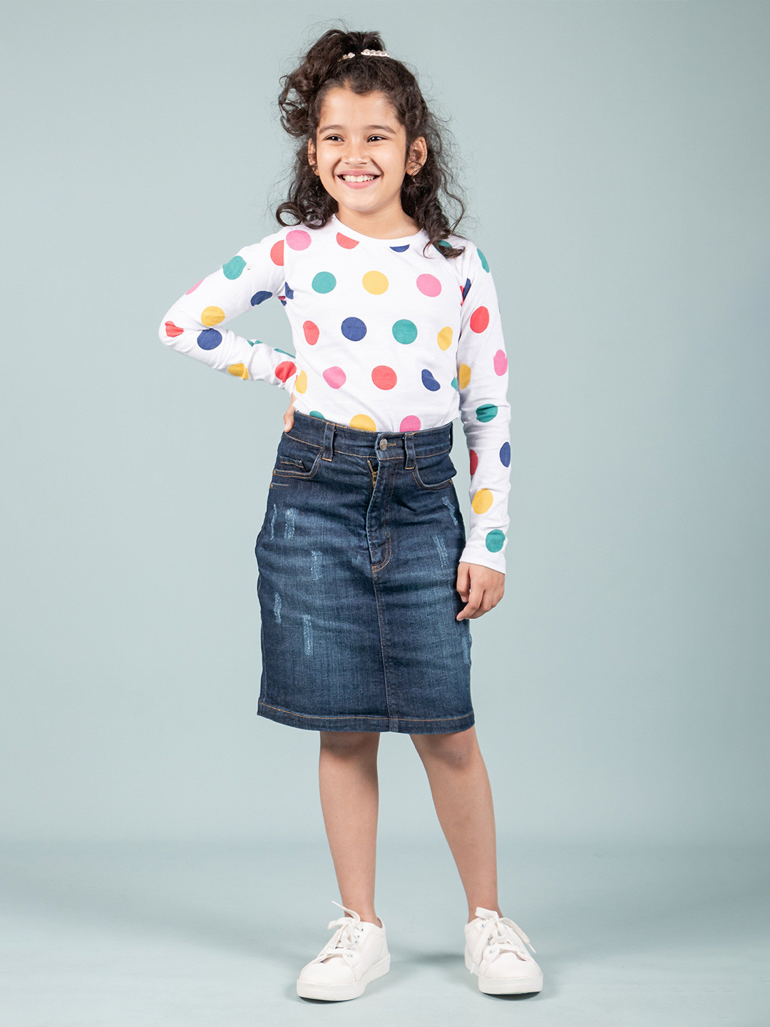 TWEENY MINI Girls Printed T-shirt with Solid Skirt