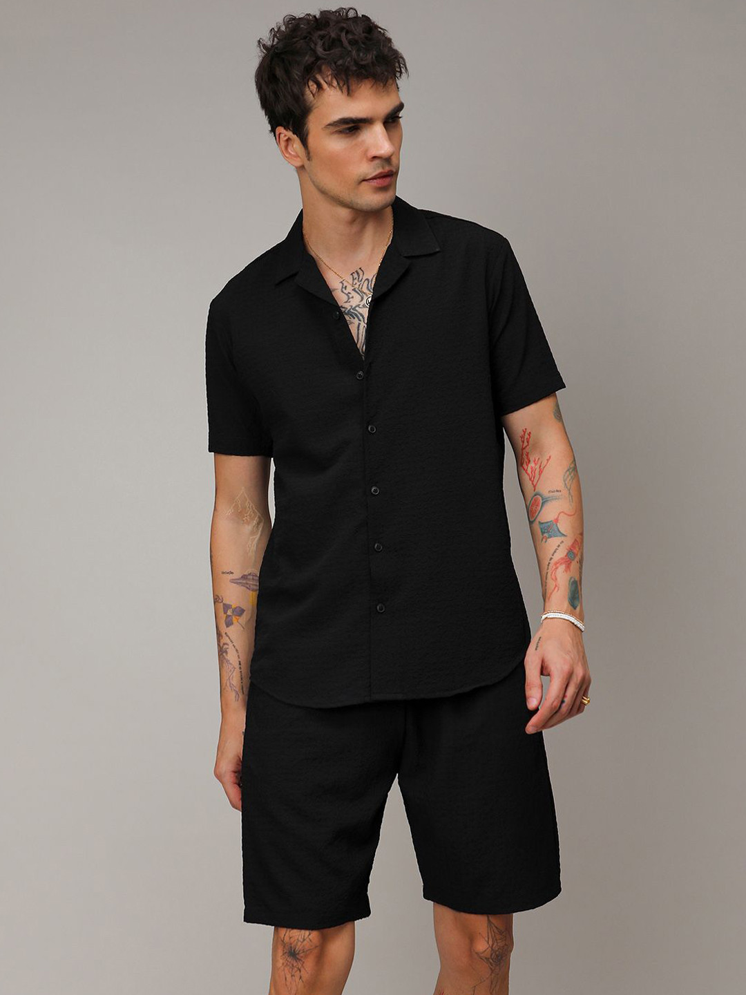 Campus Sutra Polyester Shirt Collar Neck Shirt With Short Co-Ords