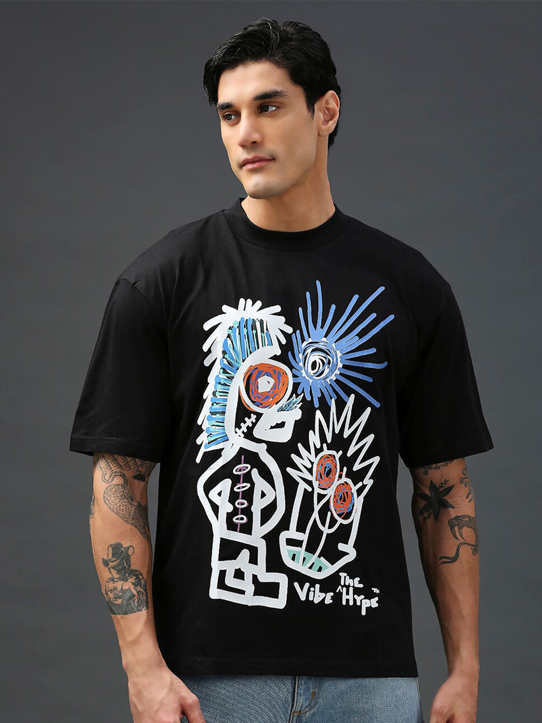 Vibe The Hype Men Graphic Printed Round Neck Oversized T-shirt