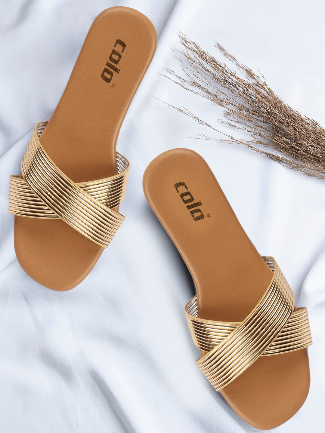Colo Women Striped Printed Open Toe Flats